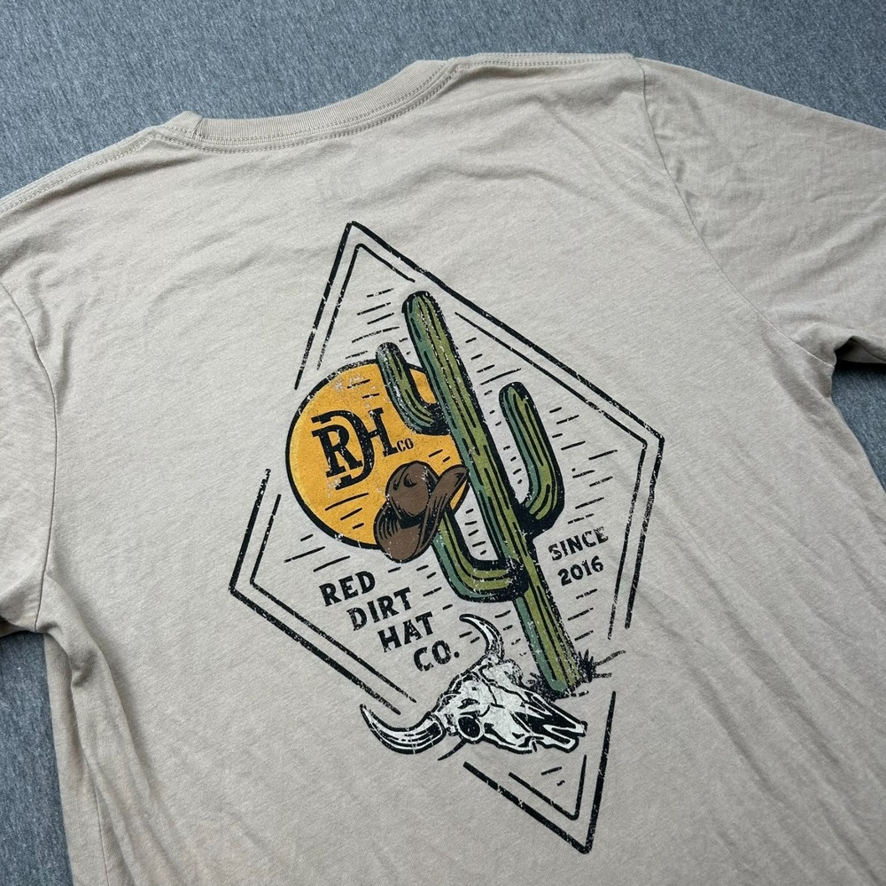 Red Dirt Hat Co Short Sleeve Tshirt Tan Mens Medium Graphic Print Western Cactus